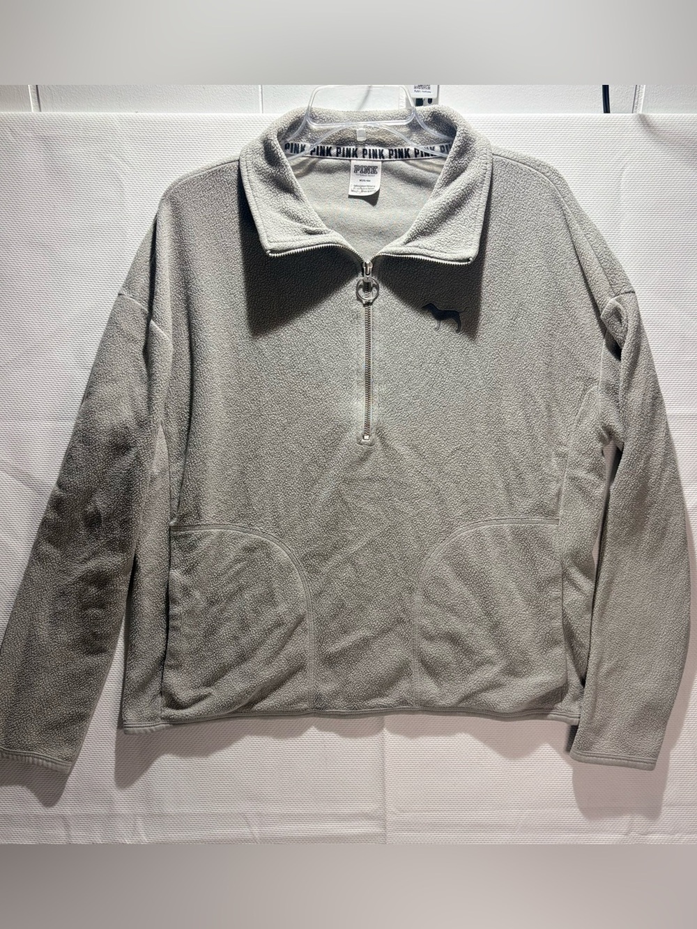 PINK Victoria's Secret Light Gray Half-Zip Fleece Pullover